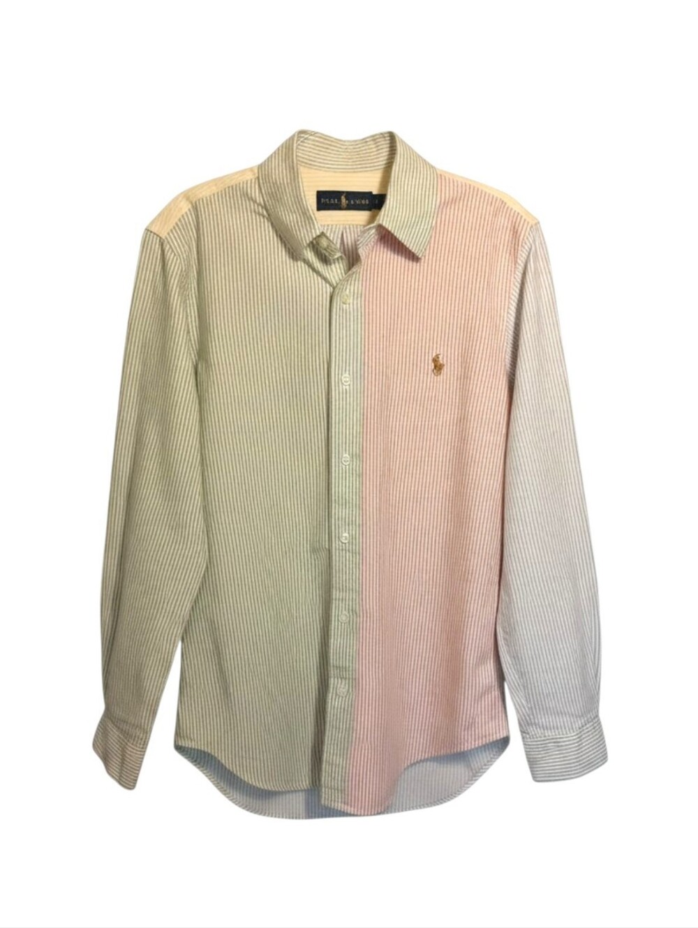 Ralph Lauren Oxford Button Down Shirt Mens Small Striped Colorblock Pastel Pony